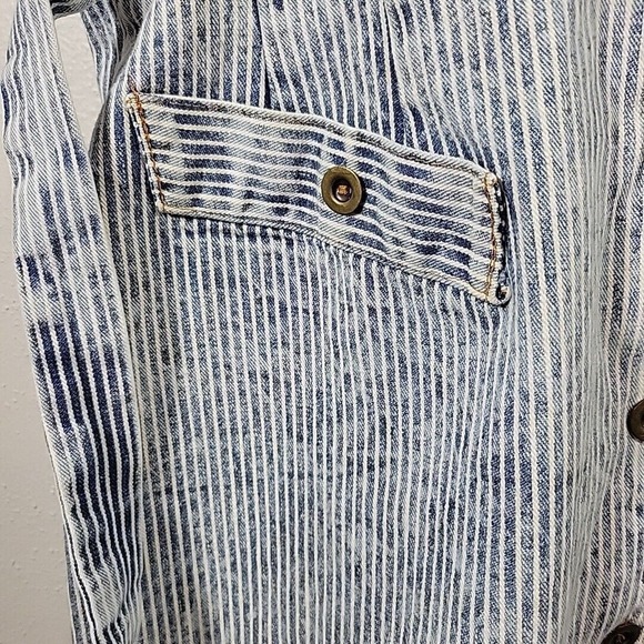 VTG 80s 90s ACID WASH Striped Denim OVERALLS JUMPER bleached mini dress SZ 9/10 - Picture 6 of 13